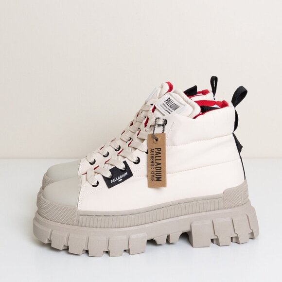 Palladium Revolt Boot Overcush Chunky Platform Combat Quilted Almond Milk Cream - Picture 3 of 13